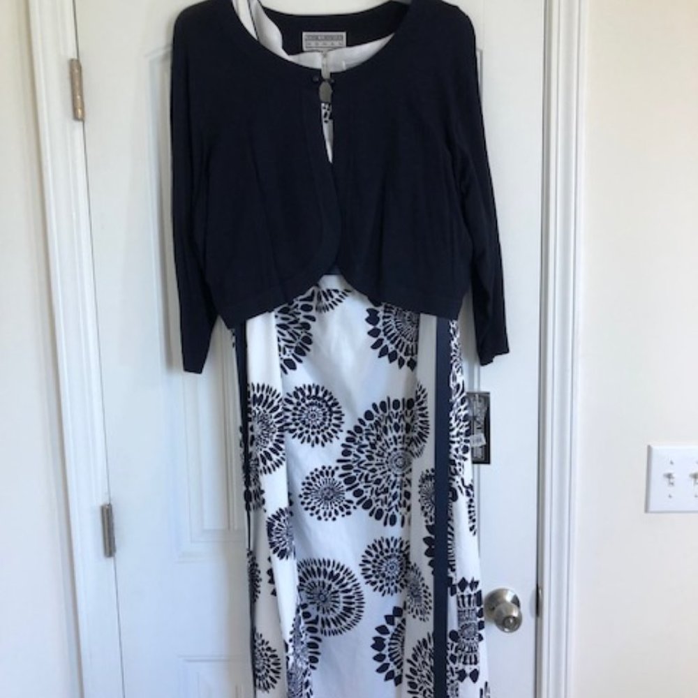 Jessica Howard dress and sweater set.  Size 24 W.  White and Navy, NWT.